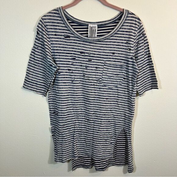 ✨ Free People Tommy Tee Striped Distressed Tunic Tee Shirt Oversized Holes XS - Picture 2 of 11